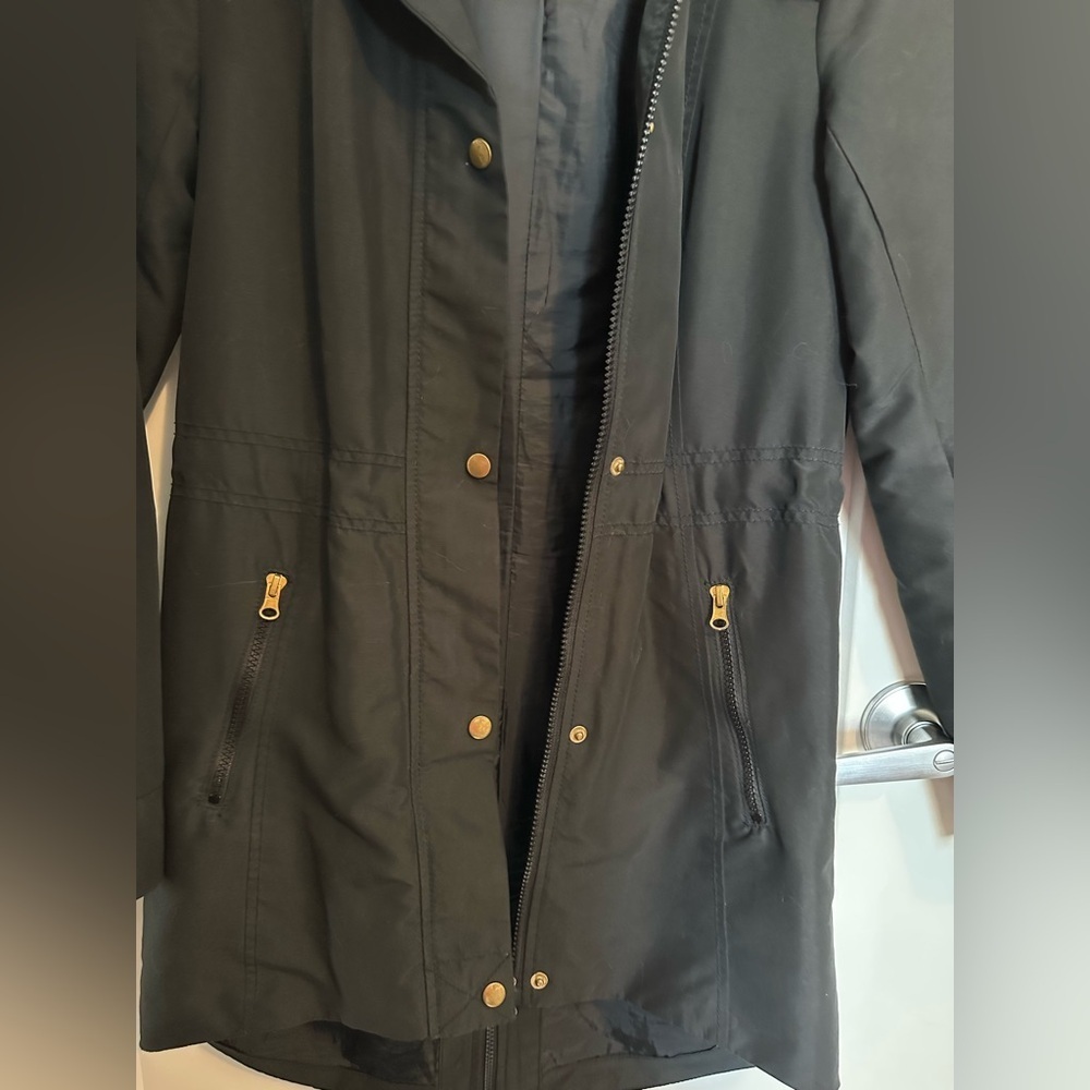 VERO MODA | Black Zipper Trench Coat High Low Hem with Hoodie - Picture 5 of 12